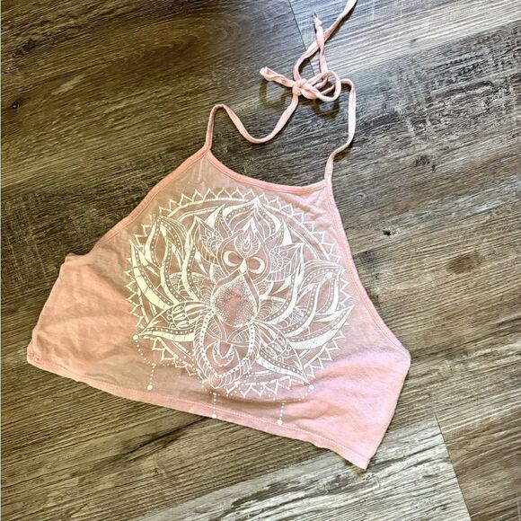 Forever 21 Pink & White Boho Halter Top Size Medium - Picture 1 of 8